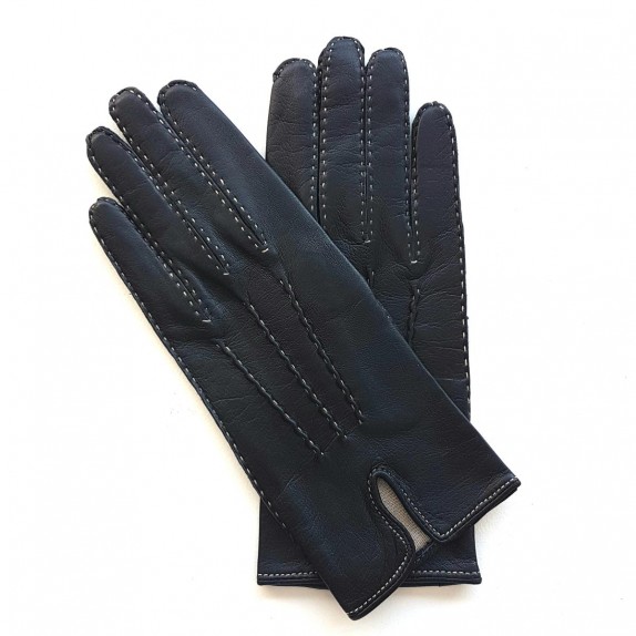 Gants en cuir d'agneau navy et écru "GISELE".