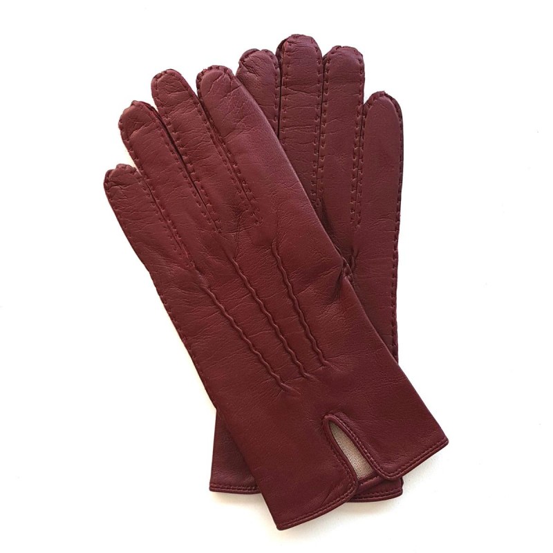 Leather Gloves of Lamb Maroon Gisèle Lining Silk.