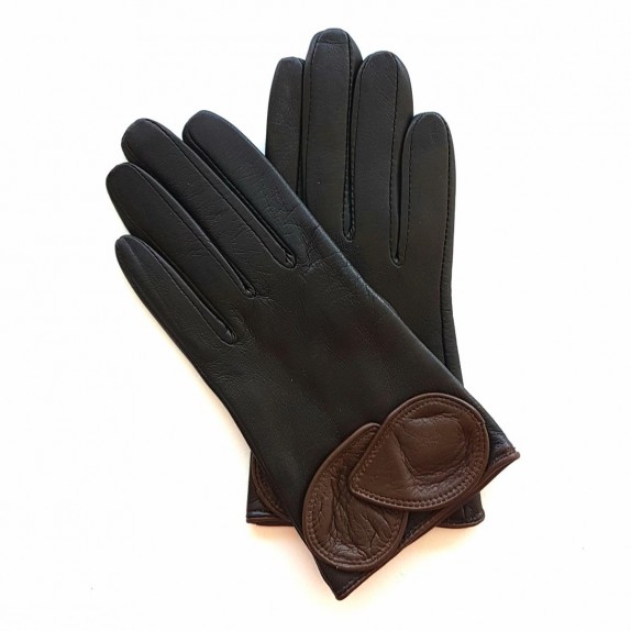 Leather gloves of lamb Brown and chocolate "PEUPLIER".