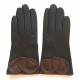 Leather gloves of lamb Brown and chocolate "PEUPLIER".