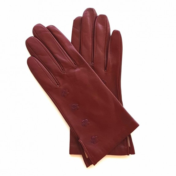 Gants en cuir d'agneau bordeaux "CAMPANULE".