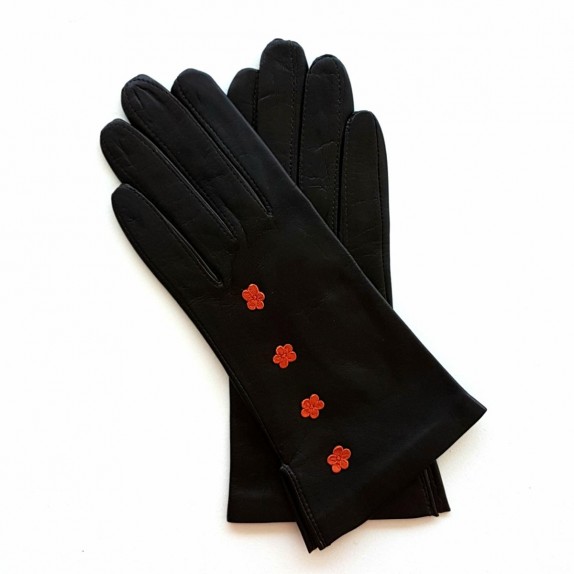 Gants en cuir d'agneau marron et orange "CAMPANULE".