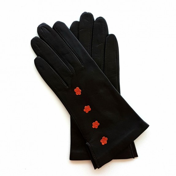 Leather Gloves of lamb brown and orange "CAMPANULE".