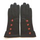 Gants en cuir d'agneau marron et orange "CAMPANULE".