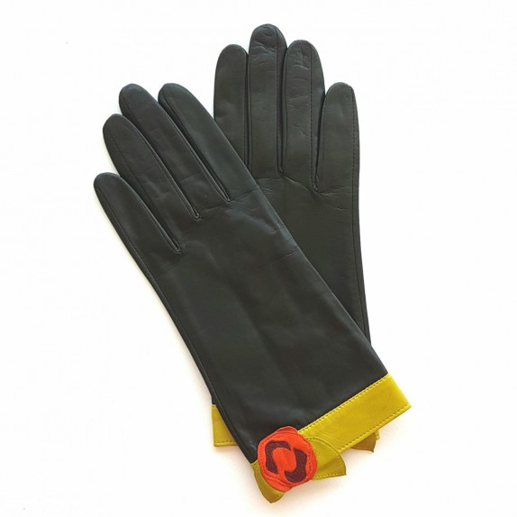 Leather Gloves of lamb khaki, orange, anise and green "MIRABLIS".