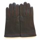 Gants en cuir d'agneau marron et orange "HENRI".