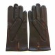 Leather gloves of lamb brown and orange "HENRI"