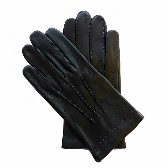 Leather gloves of lamb black and purple "HENRI"