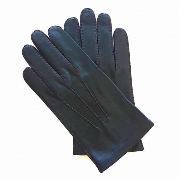 Leather gloves lamb black and red "PIERRE".