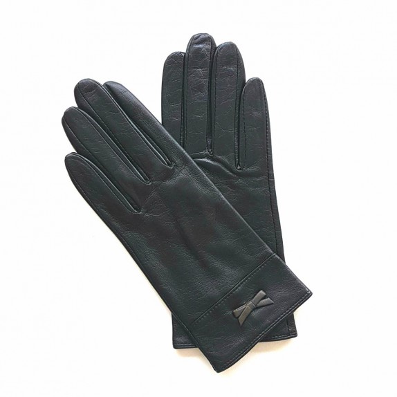 Gants en cuir d'agneau noir et gris "ANEMONE".