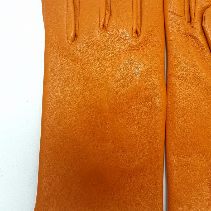 Gants en Cuir d'Agneau Rose Capucine Doublure Soie.