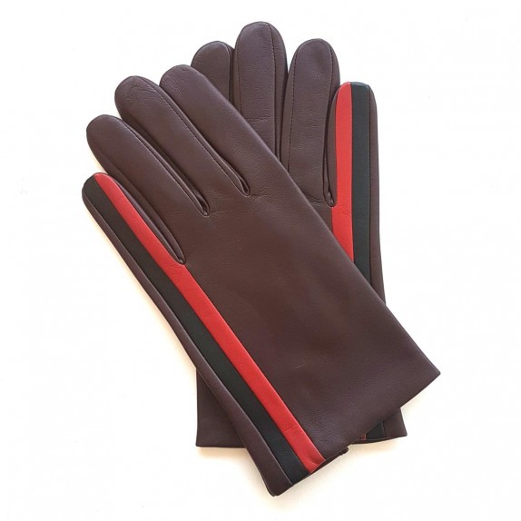 Leather gloves of lamb maroon red black "AKANO".