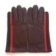 Leather gloves of lamb maroon, red, black "AKANO".