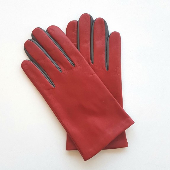 Gants en cuir d'agneau rouge et gris "TWIN H".