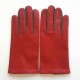 Leather gloves of lamb red, grey "TWIN H"