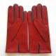 Leather gloves of lamb red, grey "TWIN H"