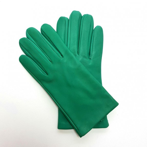 Leather gloves of lamb emerald "CAPUCINE"