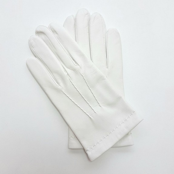 Gants en Cuir d'Agneau Blanc Henri Doublure Soie.