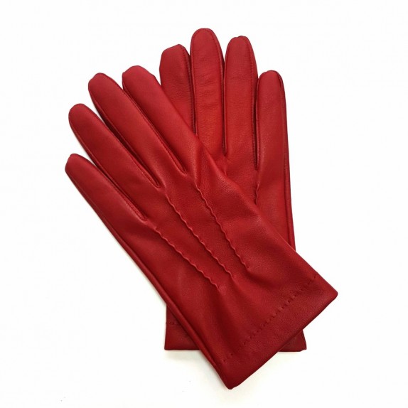 Gants en Cuir d'Agneau Rouge Henri Doublure Soie.