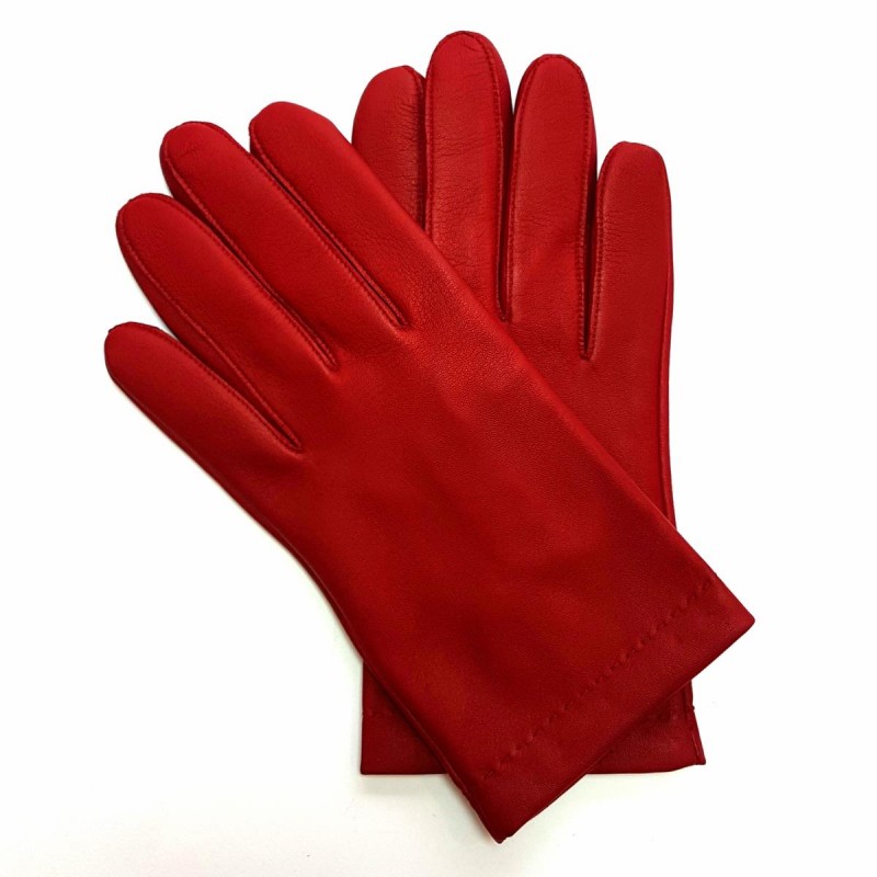 Gants en Cuir d'Agneau Rose Capucine Doublure Soie.