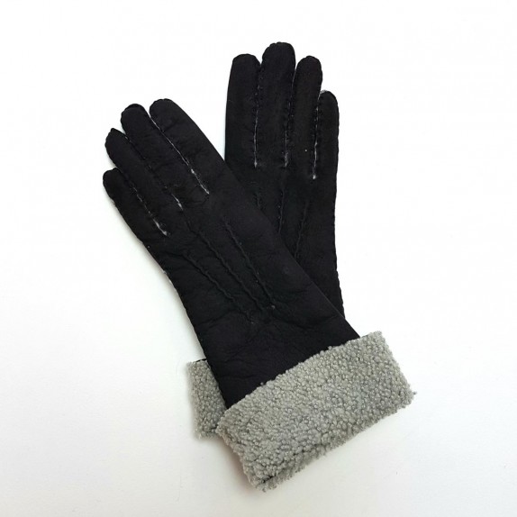 Leather gloves of shearling black "ZOIA"