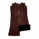 Gants en cuir d'agneau lainé chocolat "ZOIA"