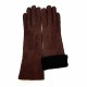 Leather gloves of shearling chocolate "ZOIA"