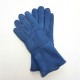 Leather gloves of sherling blue jeans "ANASTASIA".