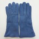 Leather gloves of sherling blue jeans "ANASTASIA".