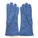 Leather gloves of sherling blue jeans "ANASTASIA".