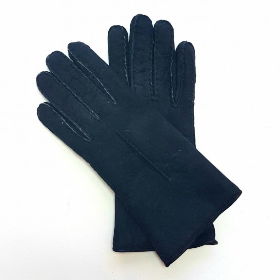 Gants en cuir d'agneau lainé noir "ANASTASIA".