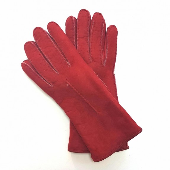 Gants en cuir d'agneau lainé rouge "ANASTASIA".