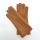 Leather gloves of sherling chesnut "ANASTASIA".