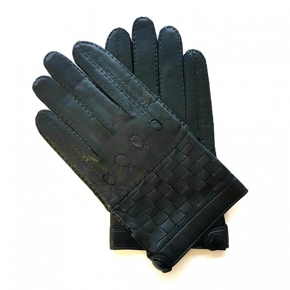 Gants en cuir d'agneau noir "DAMIER".