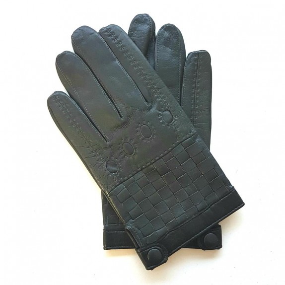 Gants en cuir d'agneau gris et noir "DAMIER".