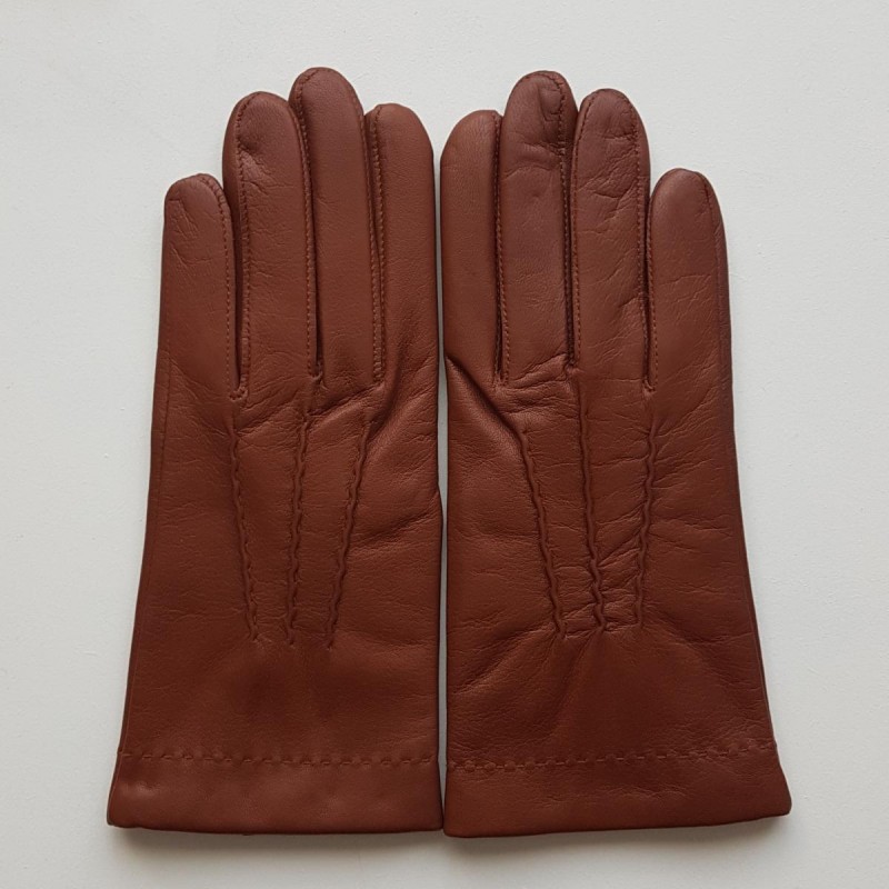 Isabella (Cognac) - Gants tactiles en cuir d'agneau à doublure en cachemire