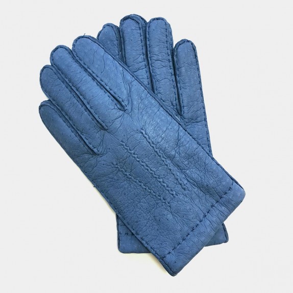 Gants en cuir de pécari bleu "PAUL".