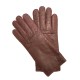 Gants en cuir de pécari et d'autruche bordeaux "ADELE".