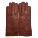 Gants en cuir de pécari et d'autruche bordeaux "ADELE".