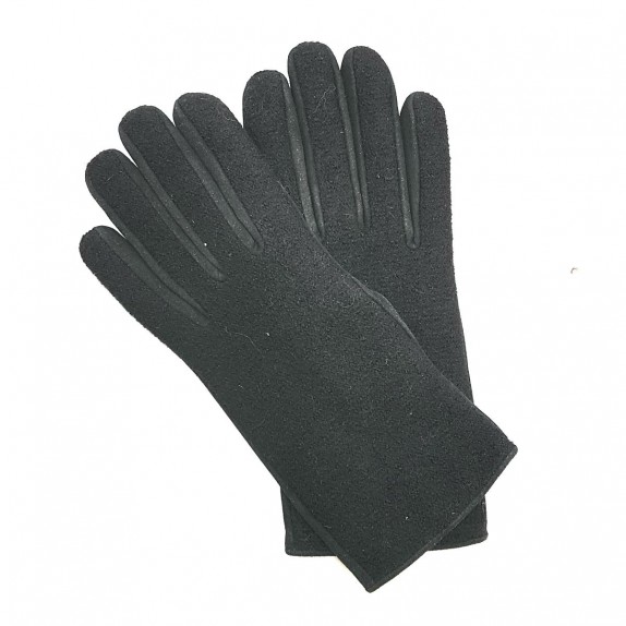 Gants en laine alpaga et cuir de chèvre velours noir "JEANIE".