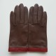 Leather gloves of lamb brown and red "TIPPI".