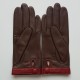 Leather gloves of lamb brown and red "TIPPI".