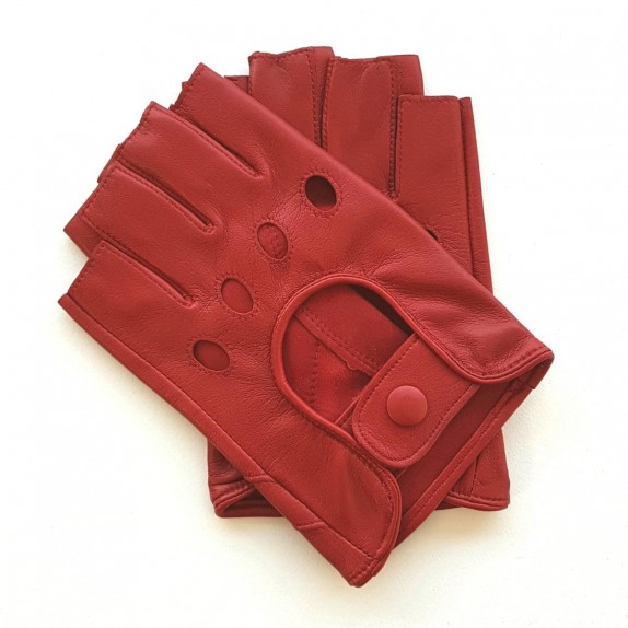 Leather mittens of lamb red "PILOTE".