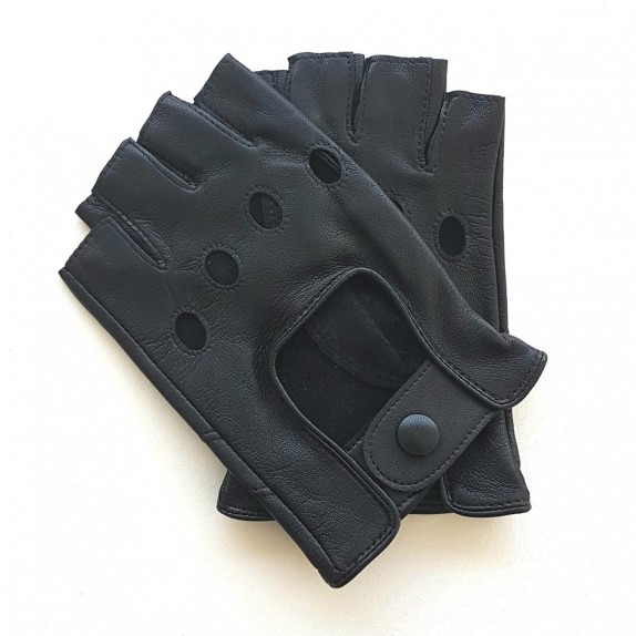 Leather mittens of lamb black "PILOTE".