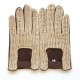 Leather gloves of lamb and cotton hook brown and beige "LOUIS"