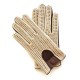 Leather gloves of lamb and cotton hook brown and beige "AUGUSTIN"