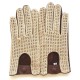 Leather gloves of lamb and cotton hook brown and beige "AUGUSTIN"