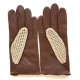 Leather gloves of lamb and cotton hook brown and beige "AUGUSTIN"