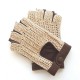 Leather mittens of lamb and cotton hooks havana and ecru "MICHELE".