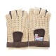 Leather mittens of lamb and cotton hooks havana and ecru "MICHELE".